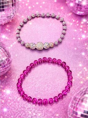 Barbie Disco Crystal Stretch Bracelet – 9” One-of-a-Kind Glam Piece